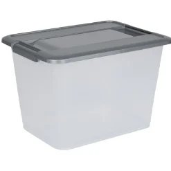Rangement|Gifi Box de rangement A4 transparente couvercle gris poignées clips 18 L