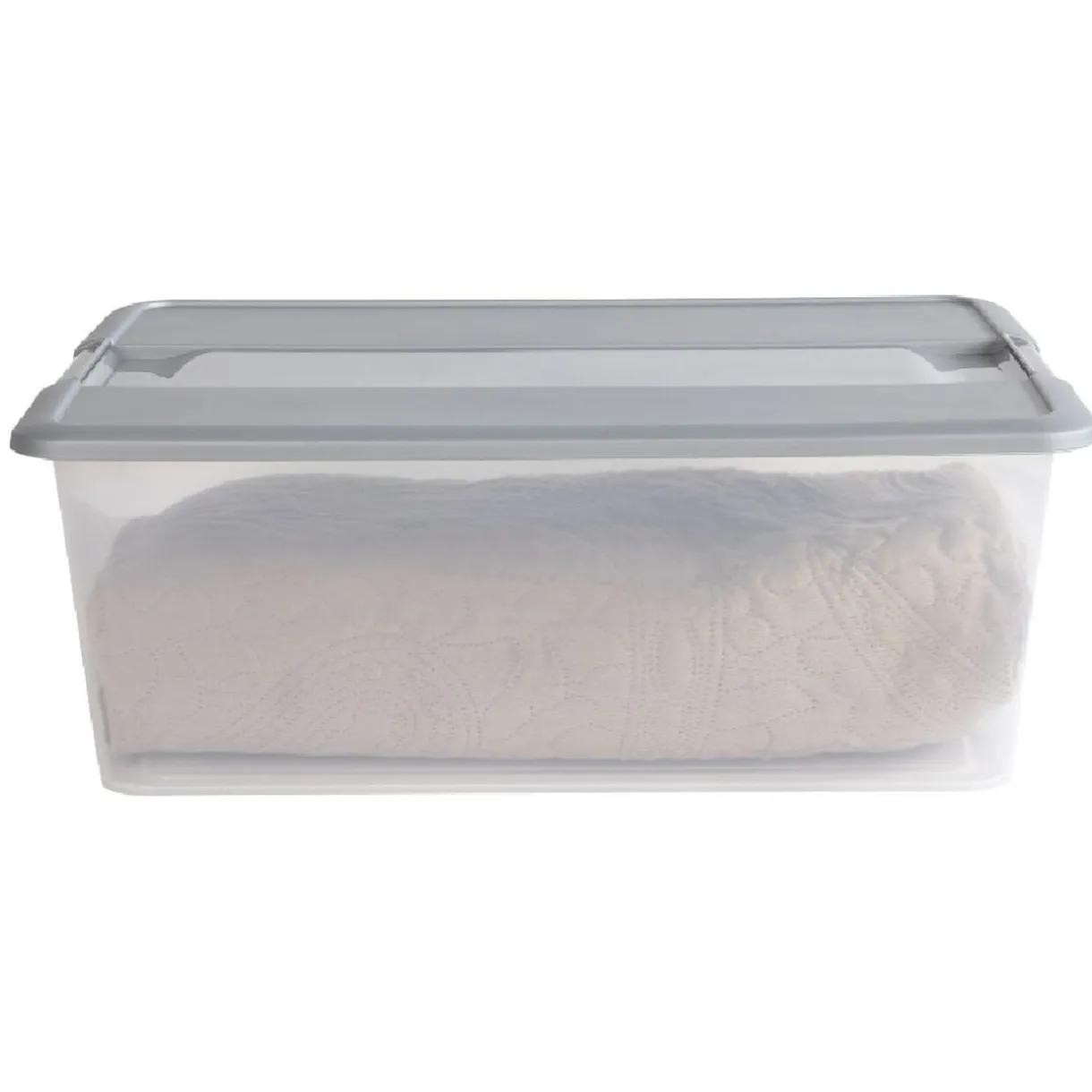 Rangement|Gifi Box de rangement A3 transparente couvercle gris poignées clips 35 L