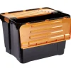 Rangement|Gifi Box de rangement brico noir avec couvercle orange à double ouverture 80L