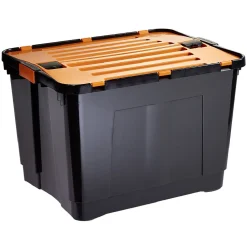 Rangement|Gifi Box de rangement brico noir avec couvercle orange à double ouverture 80L