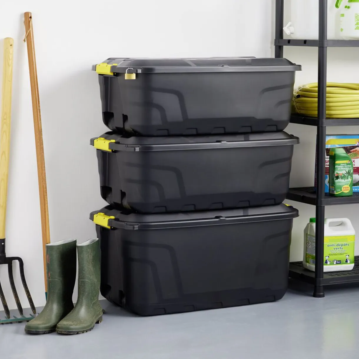 Rangement|Gifi Box de rangement brico noir 75L