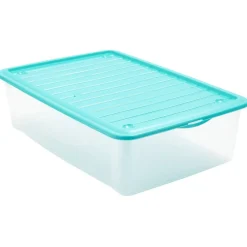 Rangement|Gifi Box de rangement dessous de lit transparent couvercle bleu 27L