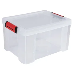 Rangement|Gifi Box de rangement transparente couvercle clips rouge 17 L