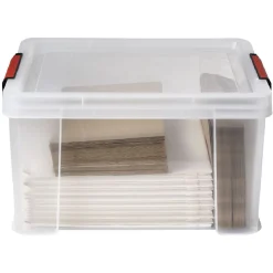 Rangement|Gifi Box de rangement transparente couvercle clips rouge 17 L