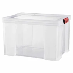 Rangement|Gifi Box de rangement transparente couvercle clips rouge 45 L