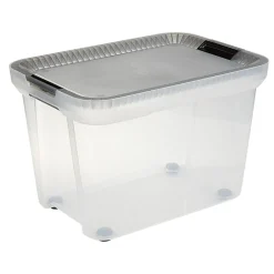 Rangement|Gifi Box multi directionnelle transparente couvercle gris 50 L