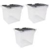 Rangement|Gifi Box plastique couvercle noir clipsable 36 L x3
