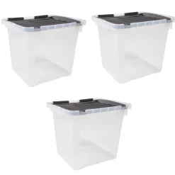 Rangement|Gifi Box plastique couvercle noir clipsable 36 L x3