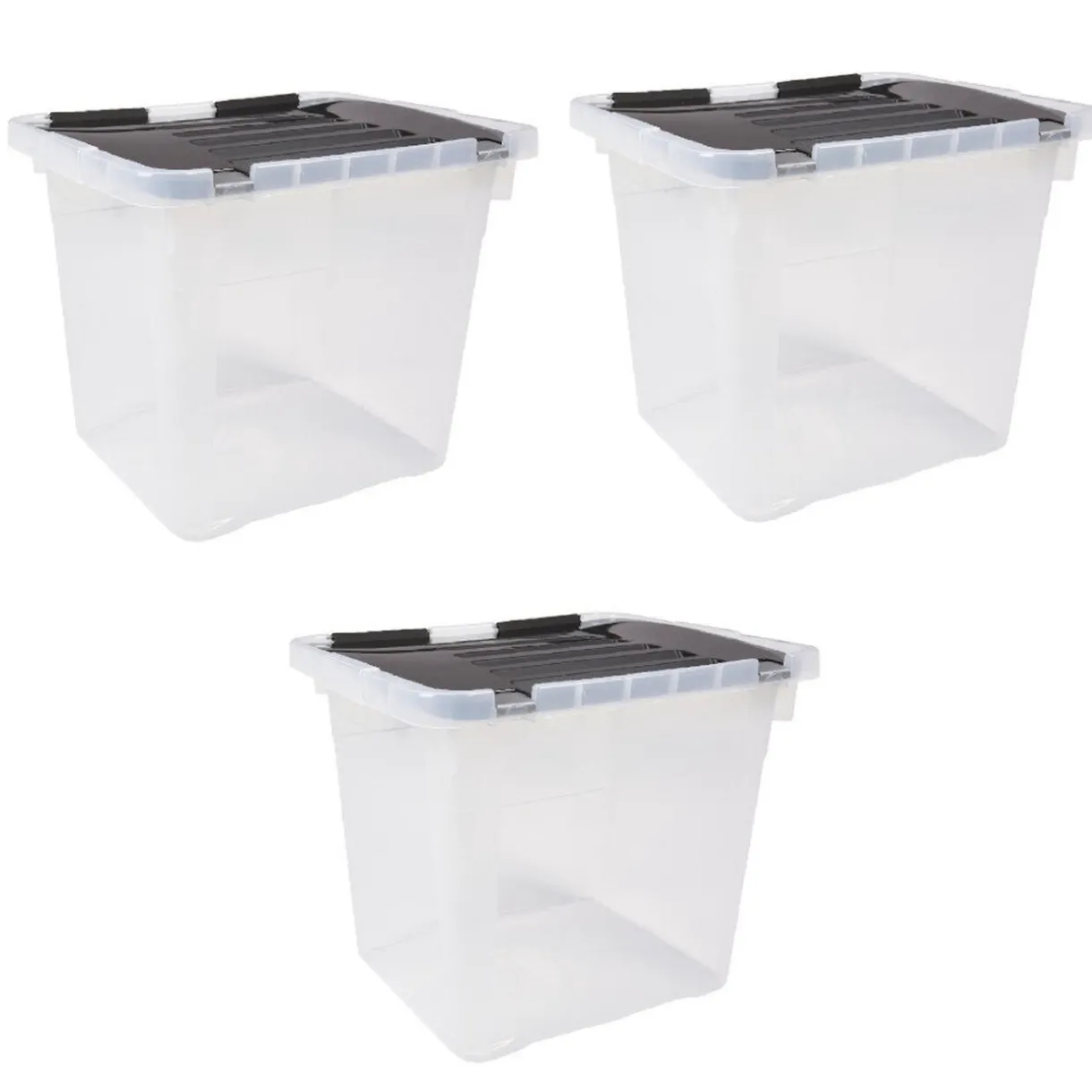 Rangement|Gifi Box plastique couvercle noir clipsable 36 L x3