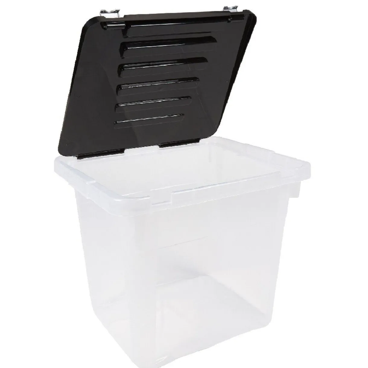 Rangement|Gifi Box plastique couvercle noir clipsable 36 L x3