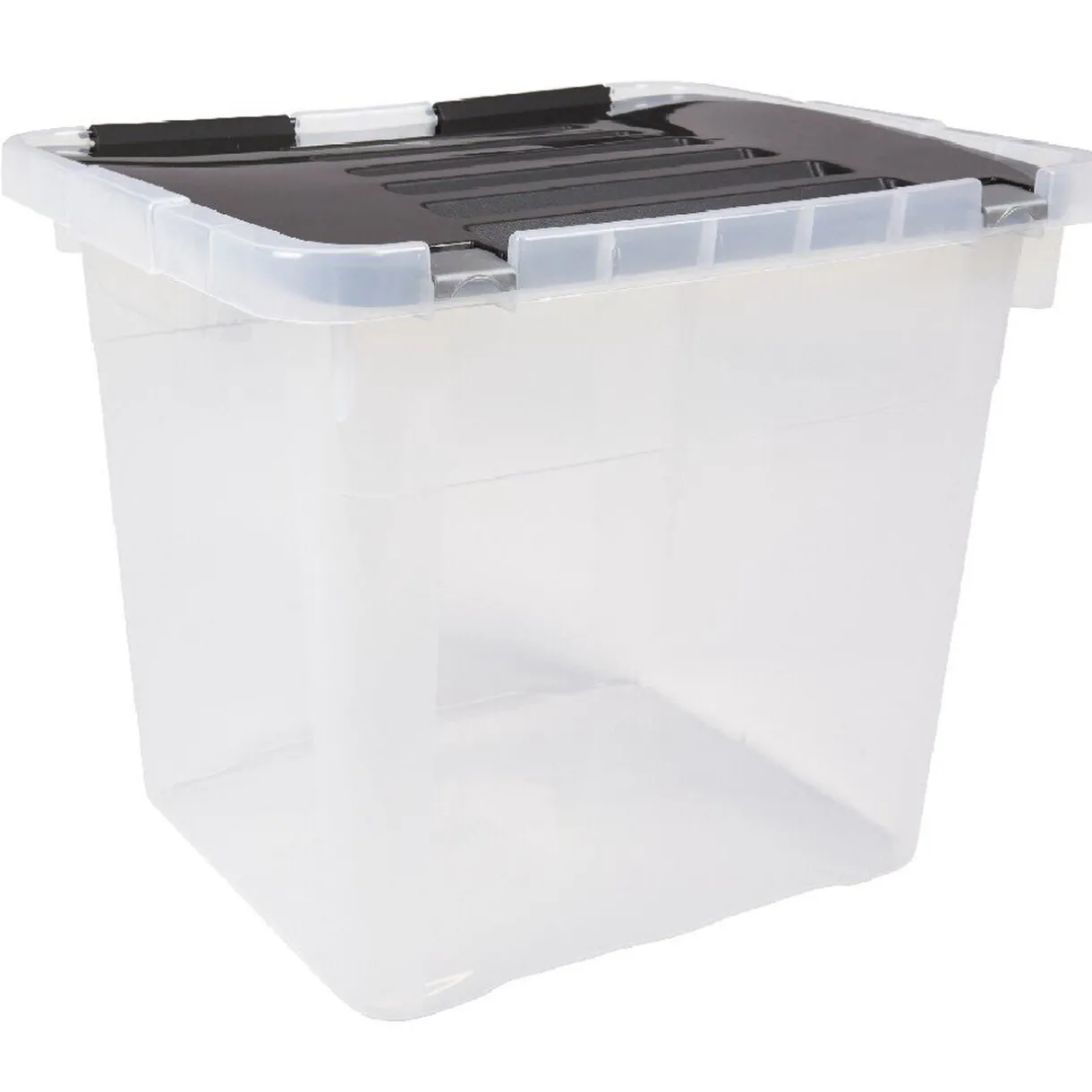 Rangement|Gifi Box plastique couvercle noir clipsable 36 L x3