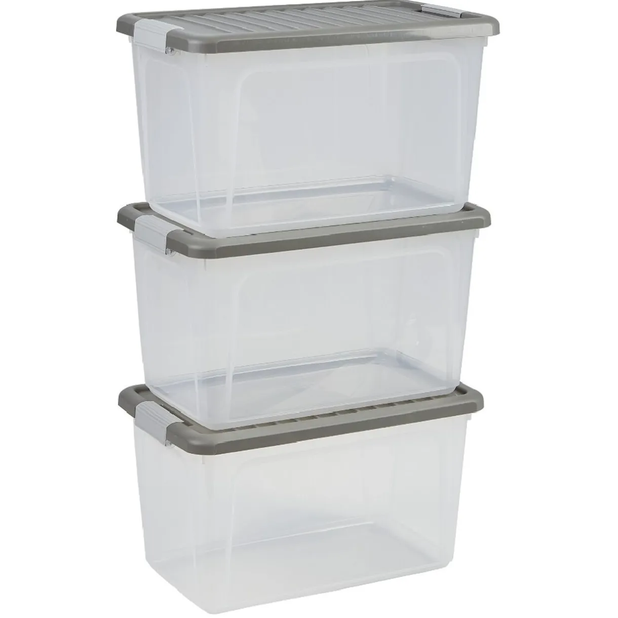 Rangement|Gifi Box transparente couvercle gris 29,5 L x3