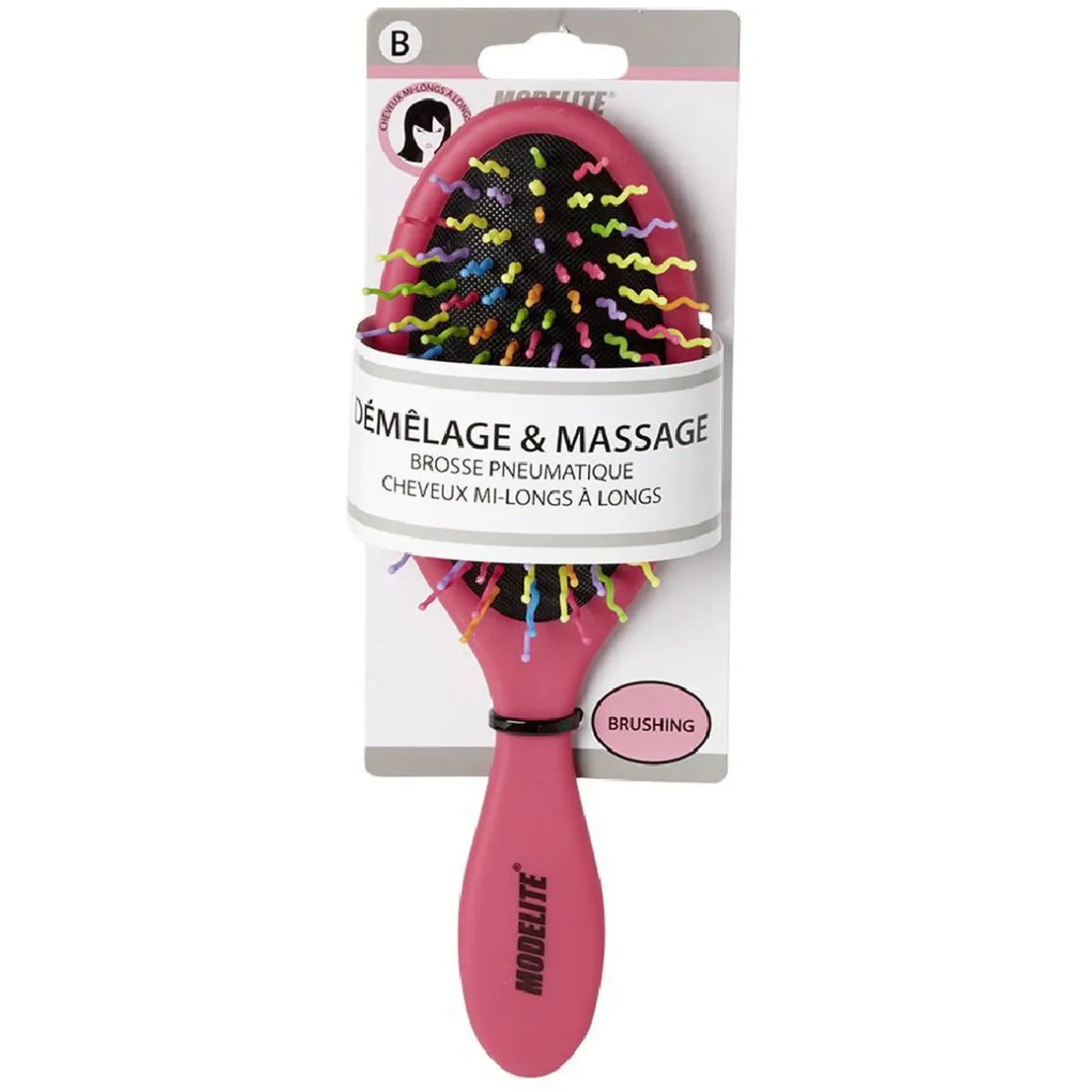 Gifi Brosse pneumatique ovale picots perlés pvc multicolore fuchsia