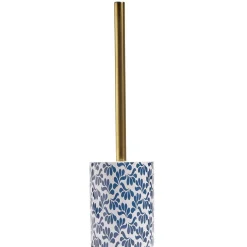 Clearance Gifi Brosse WC manche doré socle grès motif floral bleu et blanc Ø9,2xH36cm