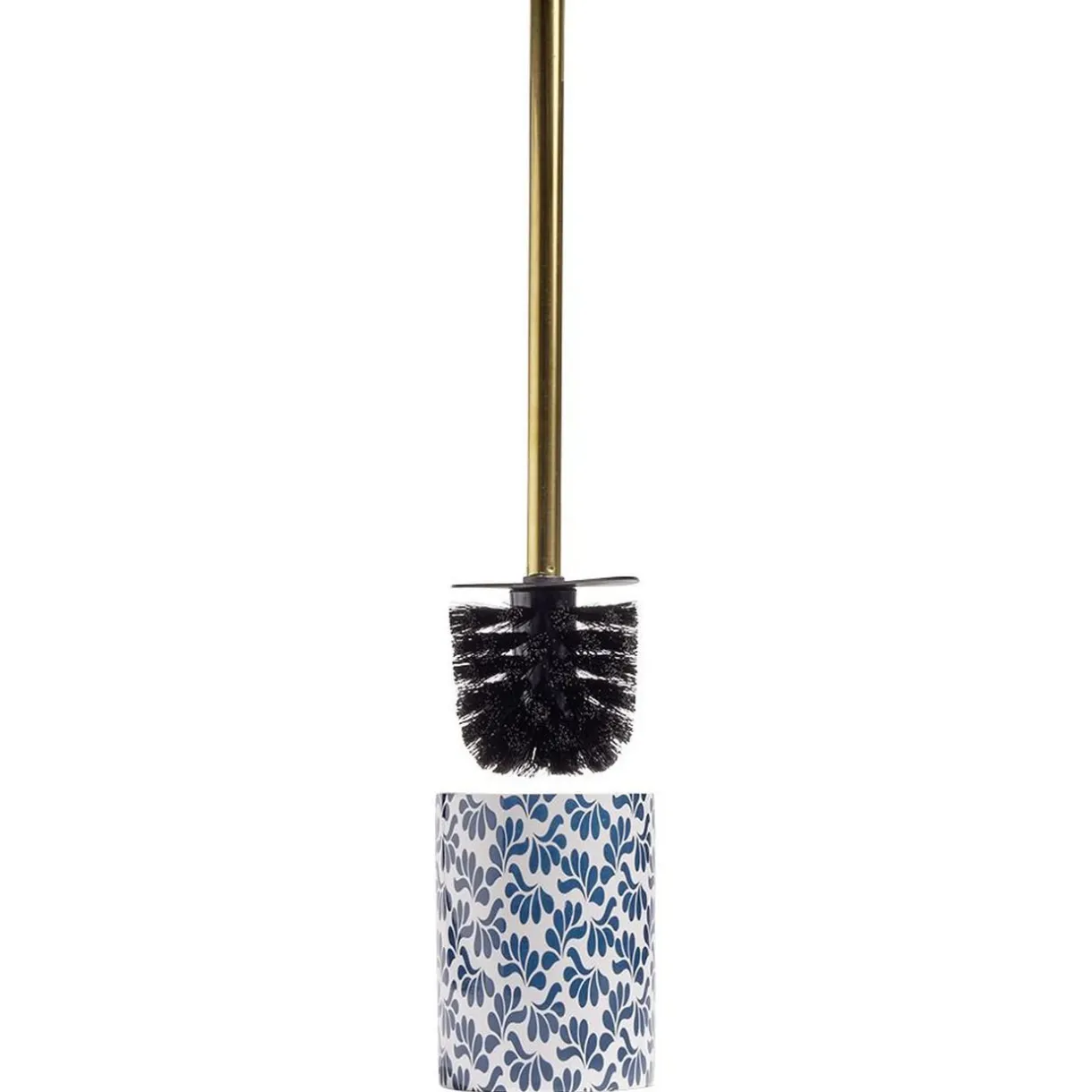 Clearance Gifi Brosse WC manche doré socle grès motif floral bleu et blanc Ø9,2xH36cm
