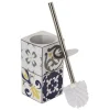 Discount Gifi Brosse WC support céramique carreau de ciment blanc et bleu