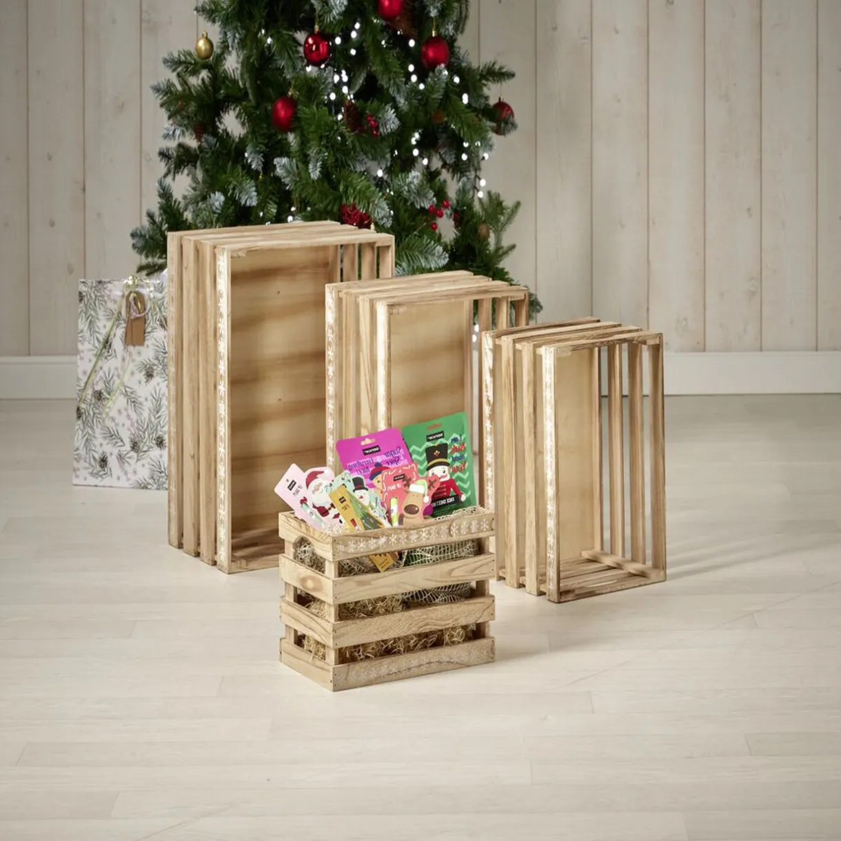 Rangement|Gifi Cagette en bois motif flocon blanc 28x18xH18cm