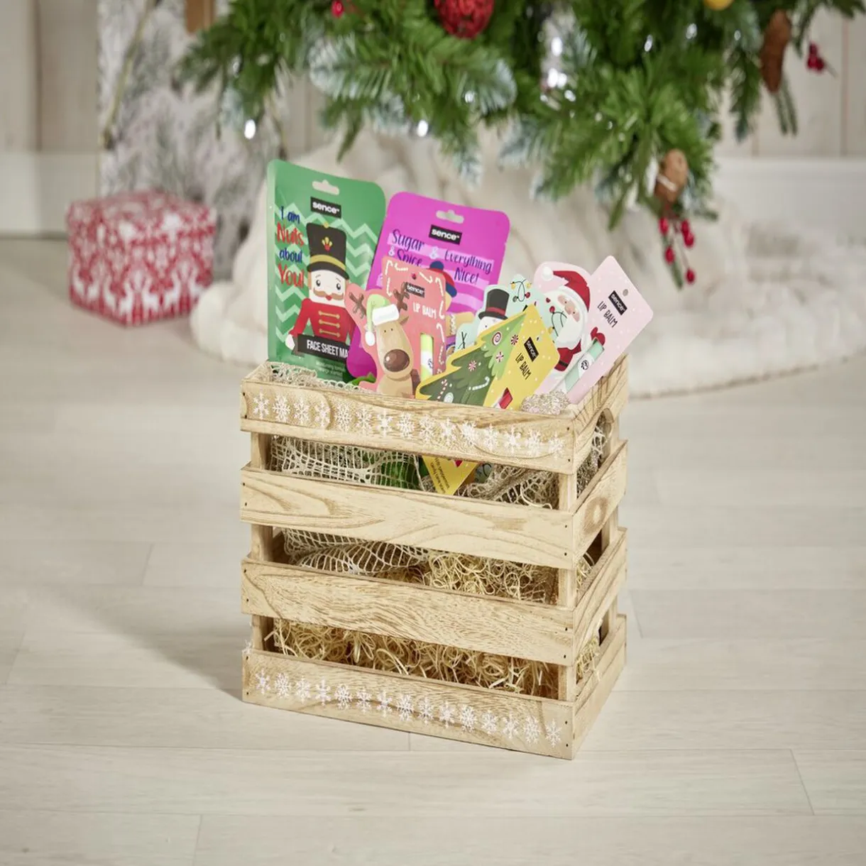 Rangement|Gifi Cagette en bois motif flocon blanc 28x18xH18cm