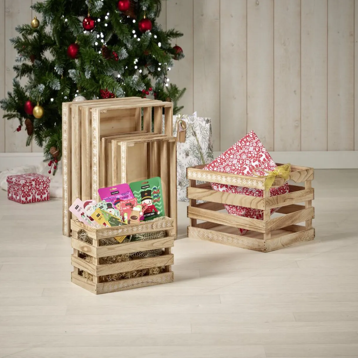 Rangement|Gifi Cagette en bois motif flocon blanc 28x18xH18cm