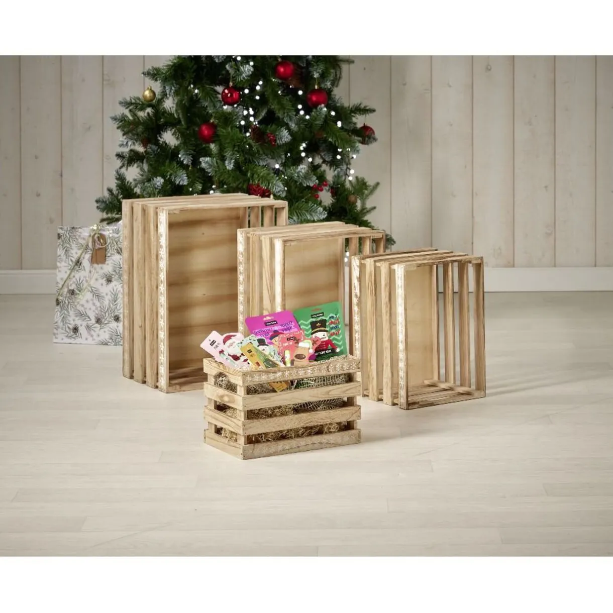 Rangement|Gifi Cagette en bois motif flocon blanc 28x18xH18cm