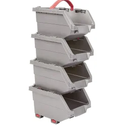 Rangement|Gifi Casier de rangement superposable gris et rouge x4