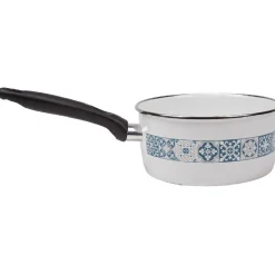 Casserole anti-adhésive acier émaillé blanc crème et bleu^Gifi Outlet