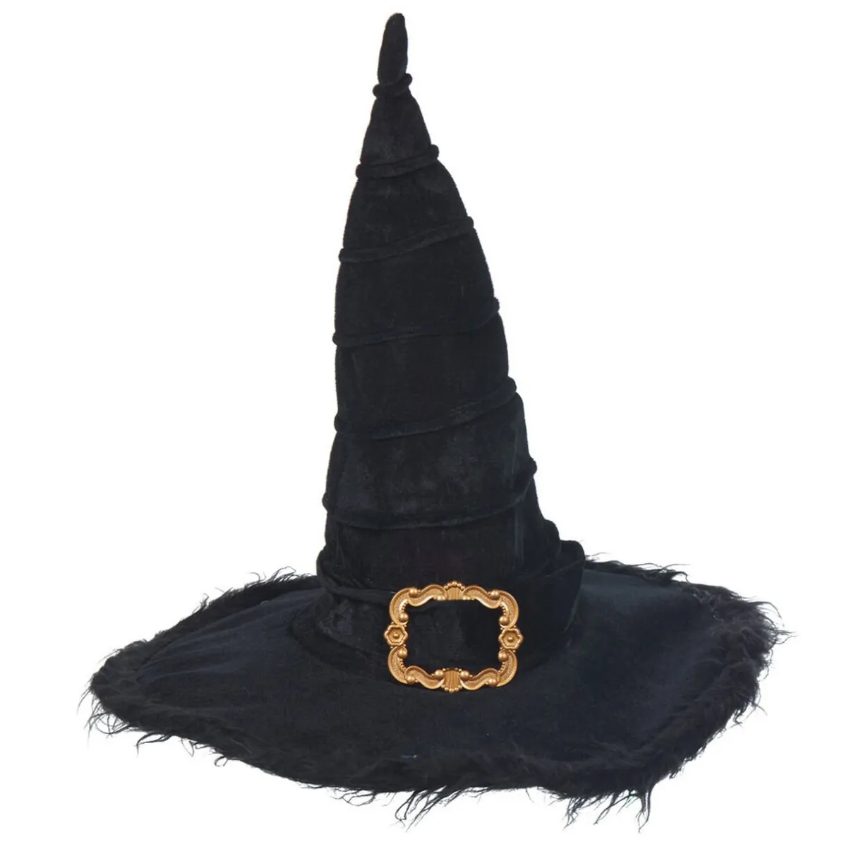 Sale Gifi Chapeau de sorcière noir à poils avec ornement doré