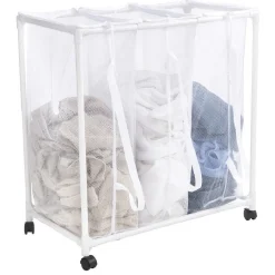 Entretien Du Linge|Gifi Chariot buanderie sur roulettes 3 filets blancs