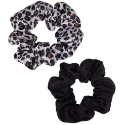 Sale Gifi Chouchou motif léopard blanc/marron et uni noir Ø10cm x2