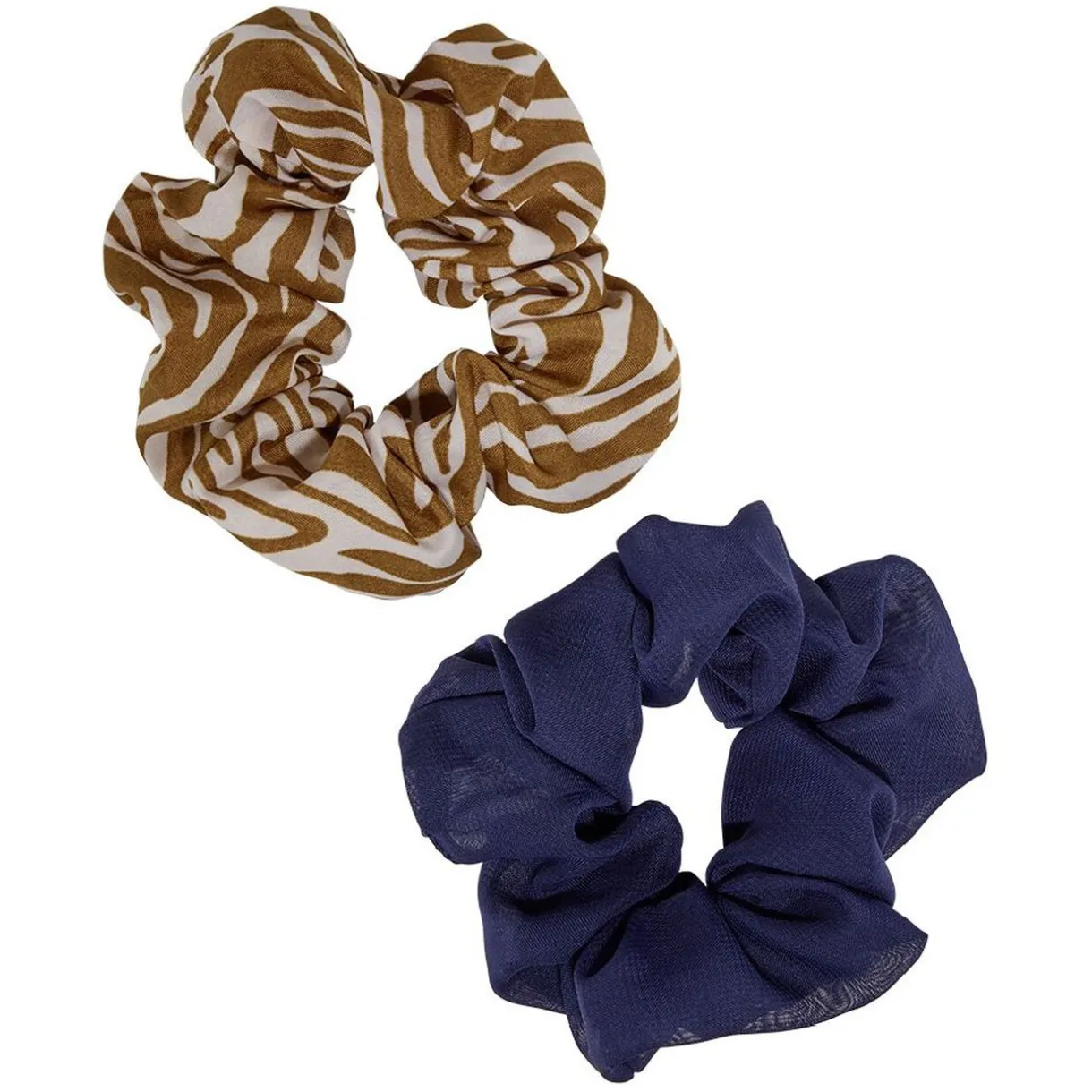 Gifi Chouchou uni bleu et motif zébrure marron/blanc Ø10cm x2