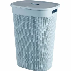 Entretien Du Linge|Gifi Coffre à linge en plastique bleu effet tressé
