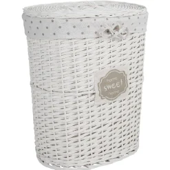 Rangement|Gifi Coffre à linge ovale osier tressé blanc