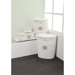Rangement|Gifi Coffre à linge ovale osier tressé blanc