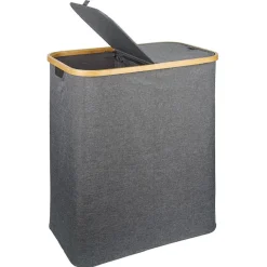 Entretien Du Linge|Gifi Coffre à linge rectangulaire 50L bambou et polyester gris