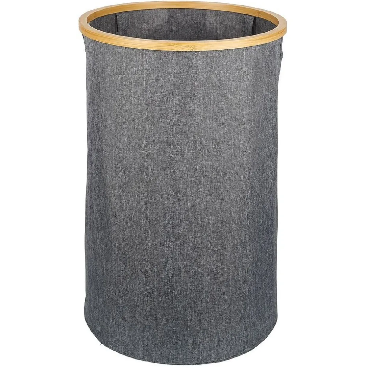 Entretien Du Linge|Gifi Coffre à linge rond 75L bambou et polyester gris