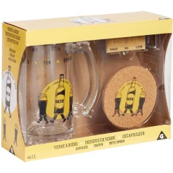 Coffret bière 3 pièces verre décapsuleur et sous-verre - 2 modèles^Gifi New