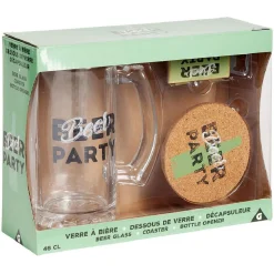 Coffret bière 3 pièces verre décapsuleur et sous-verre - 2 modèles^Gifi New