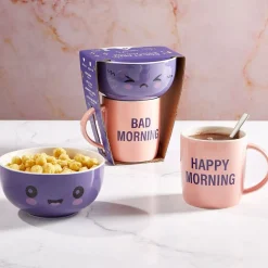 Coffret bol et mug en porcelaine Happy/Bad Morning - 2 modèles^Gifi