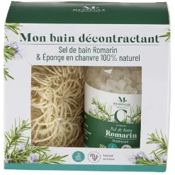 New Gifi Coffret Mességué sel de bain romarin et éponge chanvre 100% naturel