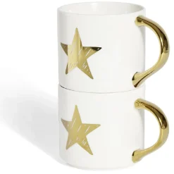 Coffret mug duo empilable étoile céramique blanc et doré 30cl^Gifi Online