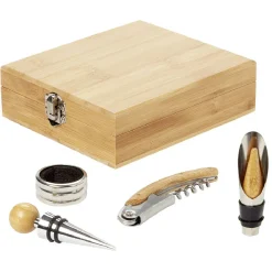 Coffret sommelier accessoires pour le vin en bambou 4 pièces^Gifi New