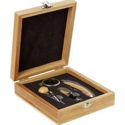 Coffret sommelier accessoires pour le vin en bambou 4 pièces^Gifi New