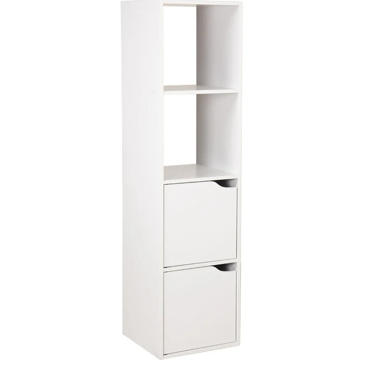 Rangement|Gifi Colonne étagère Adam bois blanc 2 niches 2 portes H.120 cm