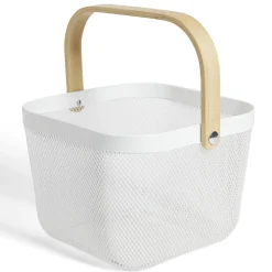 Corbeille à fruit métal mesh blanc et anse bambou^Gifi Outlet