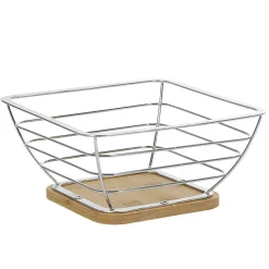 Corbeille à fruits métal filaire socle bambou gris naturel^Gifi Outlet