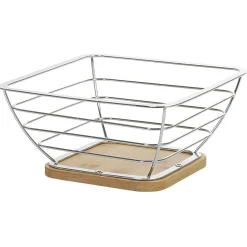 Corbeille à fruits métal filaire socle bambou gris naturel^Gifi Outlet