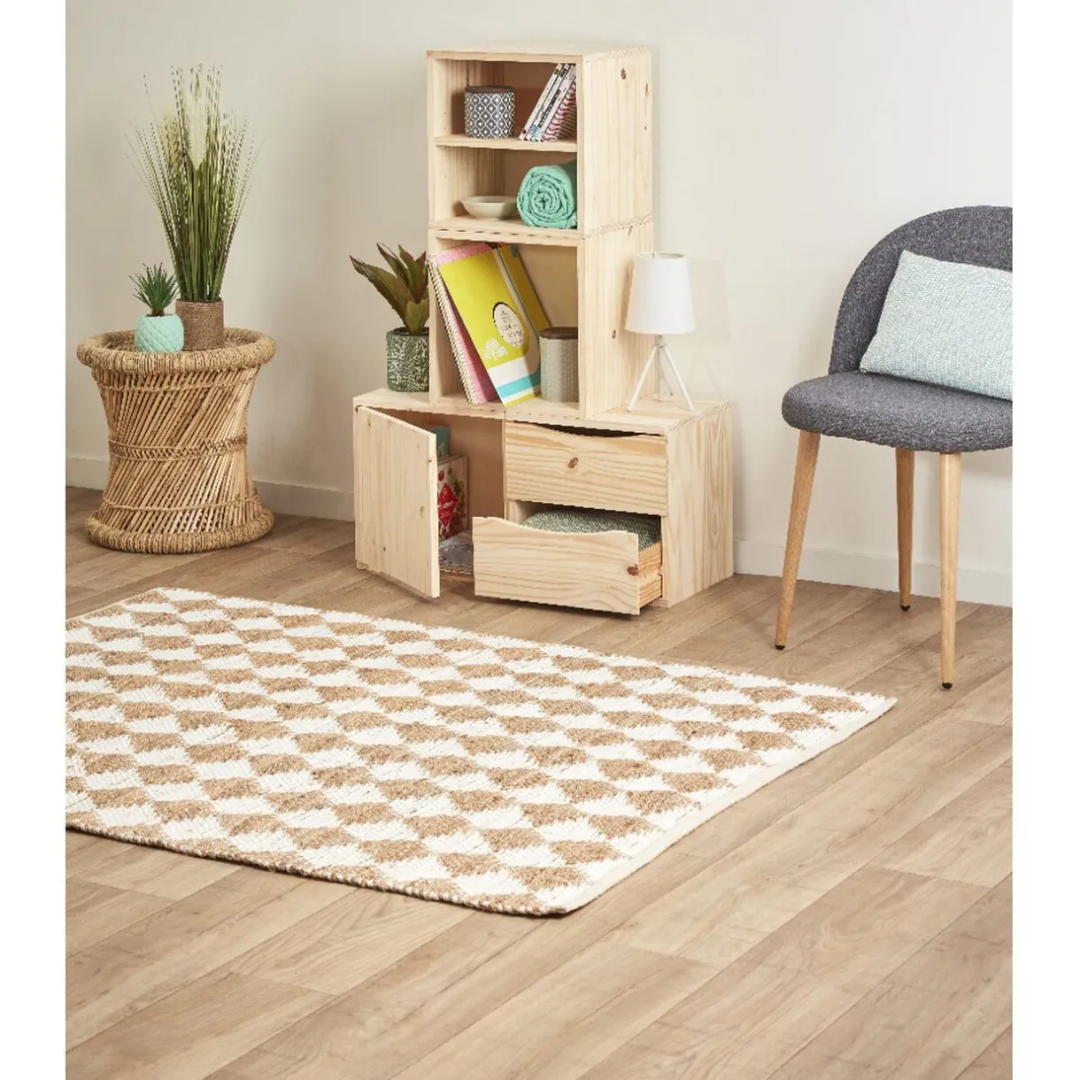 Rangement|Gifi Cube de rangement 2 tiroirs pin naturel