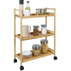 Desserte 3 niveaux à roulettes bambou et MDF 51,5x22,5xH71cm^Gifi