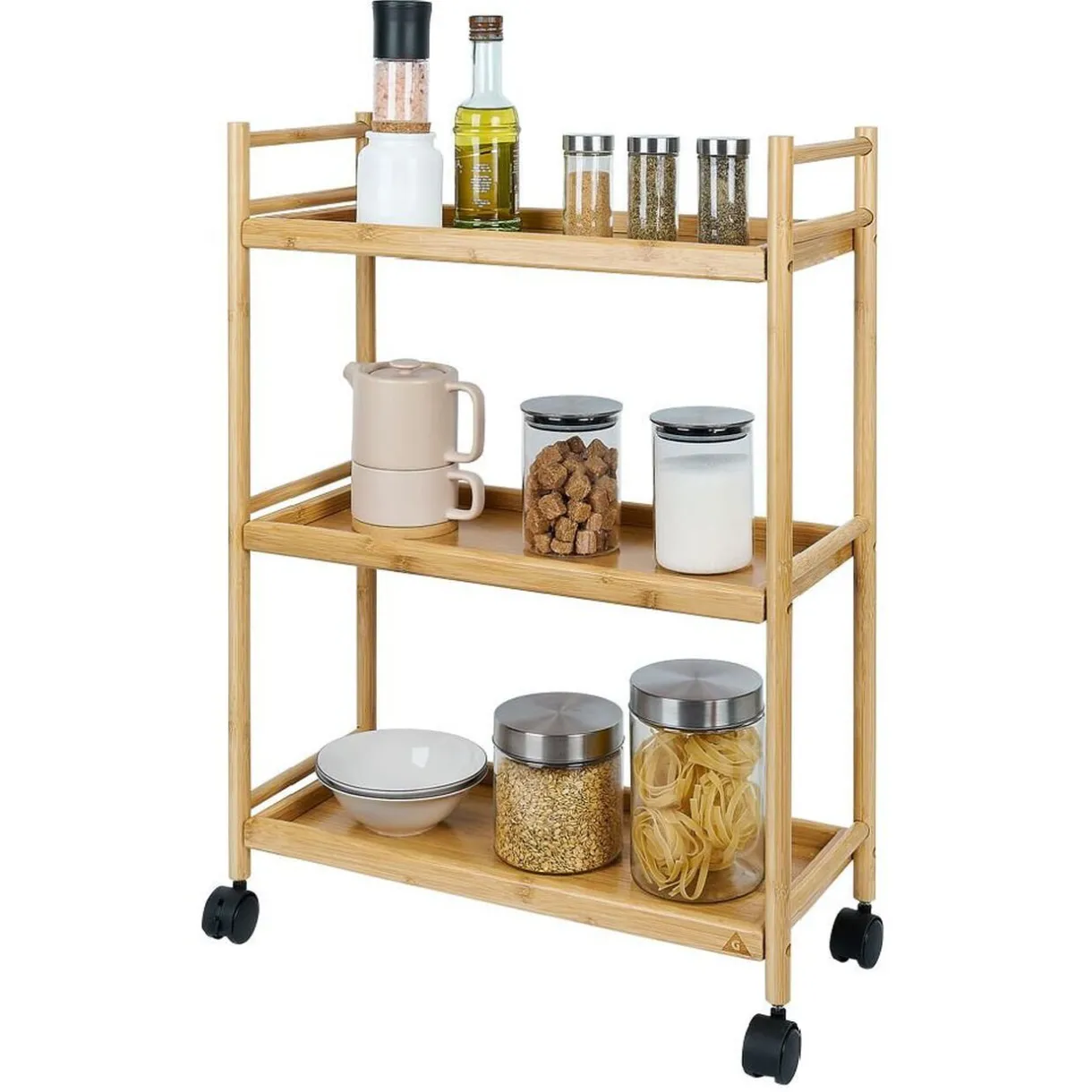 Desserte 3 niveaux à roulettes bambou et MDF 51,5x22,5xH71cm^Gifi