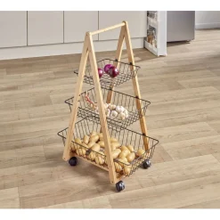 Desserte bambou panier métal 3 niveaux 54,5x36,5xH85 cm^Gifi